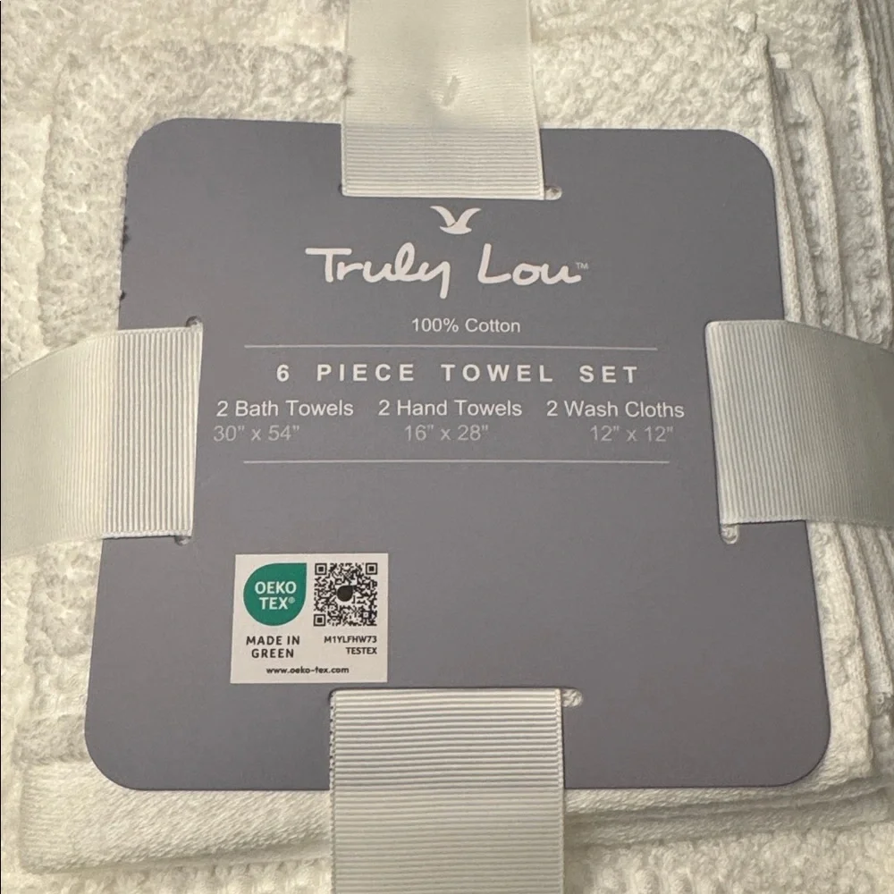 6pc TRULY LOU 100% Cotton Bath Towel Set - White/White